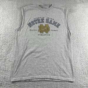 VINTAGE Notre Dame Shirt Mens Large Gray Tank Cut Off Lee Sport